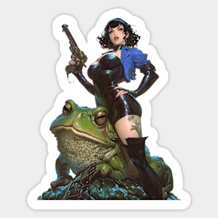 girl and frog Sticker